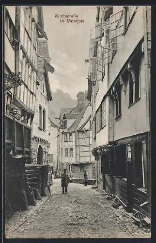 AK Montjoie, Blick in eine Gasse mit Fachwerkhäusern