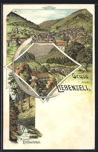 Lithographie Liebenzell, Kohlbachthal, Gesamtansicht