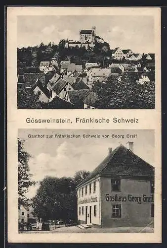 AK Gössweinstein /Fränkische Schweiz, Gasthof zur Fränkischen Schweiz von G. Greif, Ortsansicht