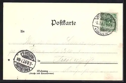 Lithographie Offenburg, Krieger-Denkmal, Drake-Denkmal, Panorama