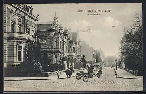 AK Köln-Lindenthal, Theresienstrasse mit Stadtvillen, Auto