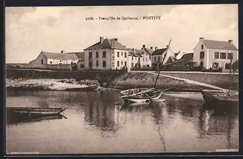 AK Portivy, Vue du port et des bateaux sur la presqu`île de Quiberon