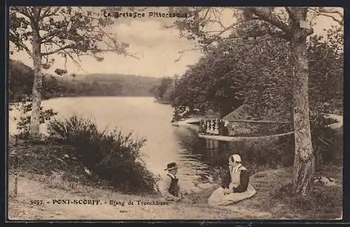 AK Pont-Scorff, Étang de Troncet et scène pittoresque en Bretagne