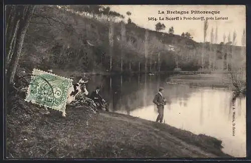 AK Pont-Scorff, Le Scorff près de Lorient, paysage pittoresque avec rivière et berges boisées