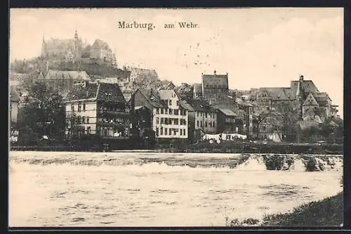 AK Marburg, Ortsansicht mit Wehr