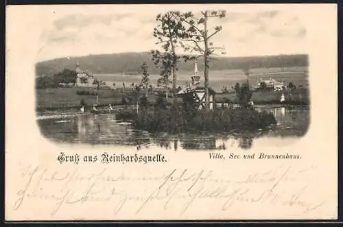 AK Reinhardsquelle, Villa, See und Brunnenhaus