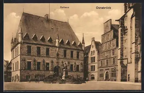 AK Osnabrück, Rathaus mit Denkmal