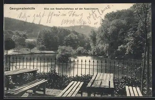 AK Georgsmarienhütte, Blick von Gaststätte Gesellschaftshaus auf den Aussichtsturm