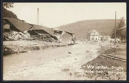 Foto-AK Gottleuba, Firma Leinbrock nach der Hochwasserkatastrophe am 8.7.1927