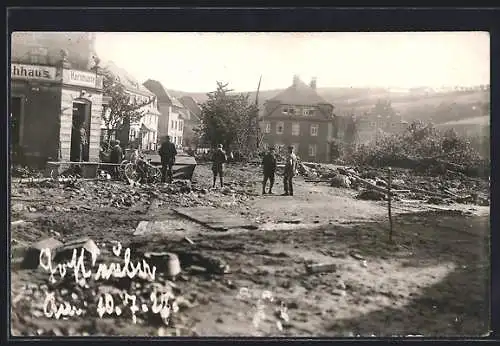 Foto-AK Gottleuba, Ortspartie mit Unwetter-Schäden