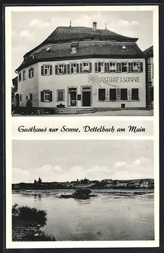 AK Dettelbach am Main, Gasthaus zur Sonne v. Kath. Hartlieb, Neue Gasse 167, Flusspartie