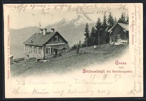 AK Berchtesgaden, Gasthof Söldnerköpfl mit Bergpanorama