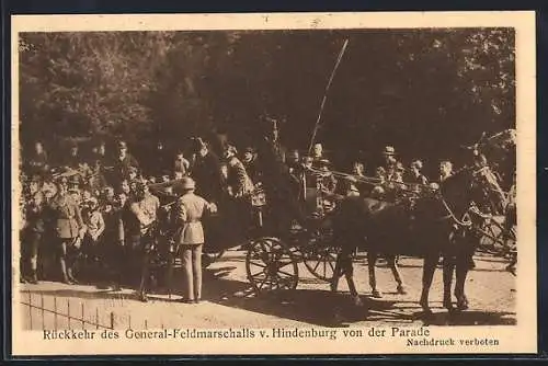 AK Oldenburg / O., Regimentsfest 1921, Rückkehr Hindenburgs von der Parade