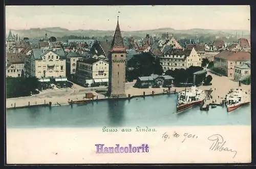 AK Lindau / Bodensee, Ortsansicht mit Turm am Ufer aus der Vogelschau