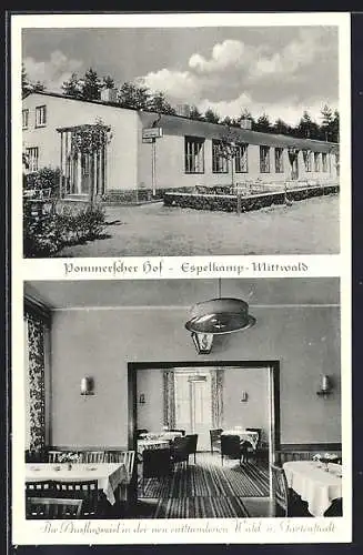 AK Espelkamp-Mittwald /Lübbecke, Gasthaus Pommerscher Hof v. Emil Schmidt, mit Innenansicht