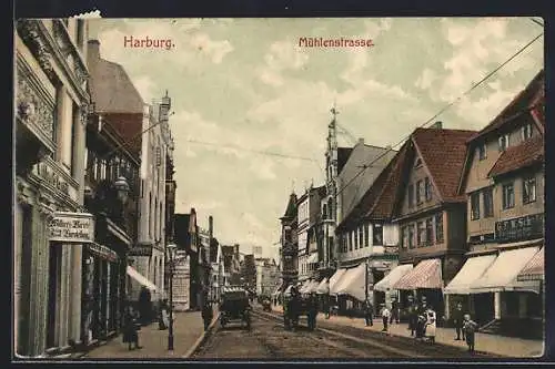 AK Harburg, Mühlenstrasse mit Geschäften