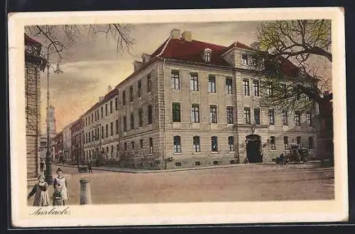 AK Ansbach / Bayern, Vereinigte Hotelbetriebe Deutscher Kaiser, Hotel Goldner Stern H. Horn mit Strasse u. Abzweig