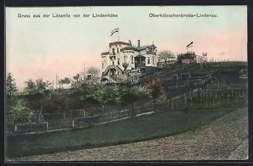 AK Oberkötzschenbroda-Lindenau, Blick zur Lindenhöhe aus der Lössnitz