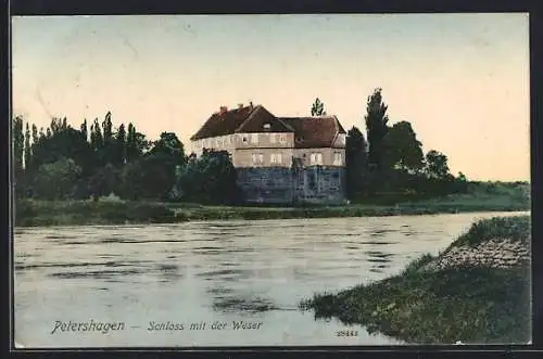 AK Petershagen / Weser, Schloss mit der Weser