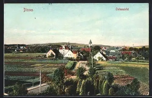 AK Dissen / Teutoburger Wald, Ostansicht mit Strasse u. Feldern