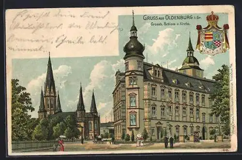 AK Oldenburg / O., Grossherz. Schloss und Kirche, Wappen