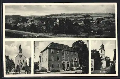 AK Bargen / Baden, Schulhaus, Kath. Kirche, Ev. Kirche, Totalansicht