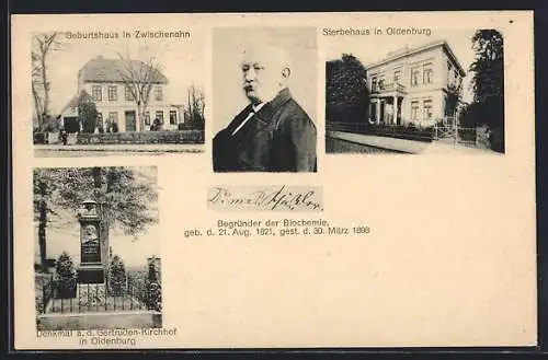 AK Oldenburg / O., Geburtshaus und Sterbehaus von Wilhelm Heinrich Schüssler, Denkmal a. d. Gertruden-Kirchhof