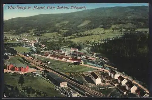 AK Wartberg im Mürztal, Teilansicht mit Eisenbahn