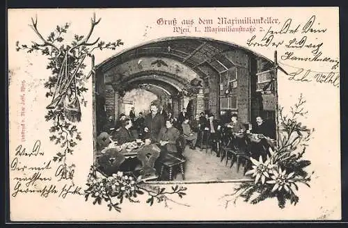 AK Wien, Gasthaus Maximiliankeller, Maximilianstrasse 2, Innenansicht