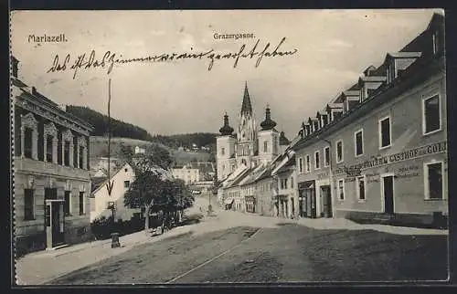 AK Mariazell, Gasthof zur goldenen Kanone in der Grazergasse