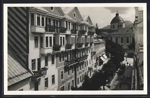 AK Mariazell, Strassenpartie mit Hotel Feichtegger