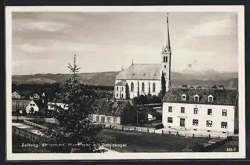 AK Zeltweg /Steiermark, Pfarrkirche mit Zirbitzkogel