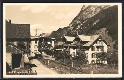 AK Brand, Blick zum Gasthof und Hotel Scesaplana mit Gebirgslandschaft