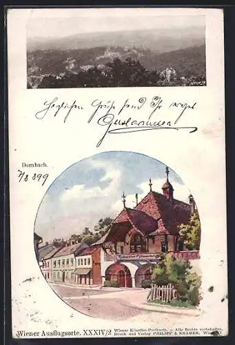 AK Dornbach, Restaurant zur goldenen Waldschnepfe, Panorama