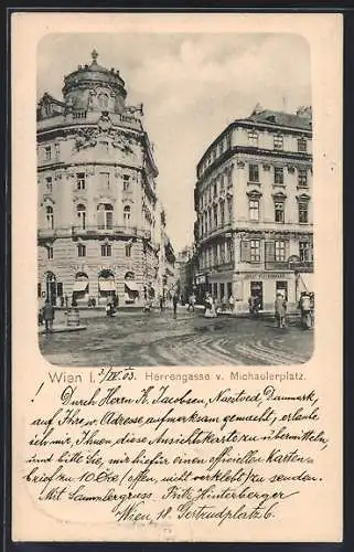 AK Wien, Cafe S. Schusswald, Herrengasse vom Michaelerplatz