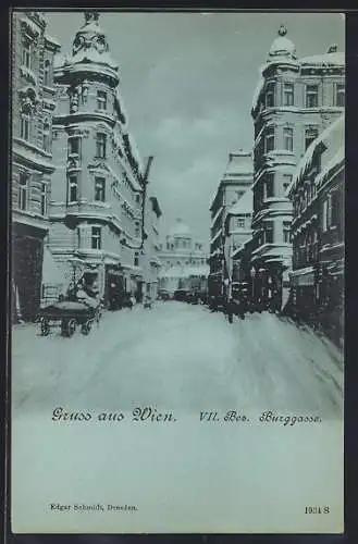 Mondschein-AK Wien, Burggasse im Winter