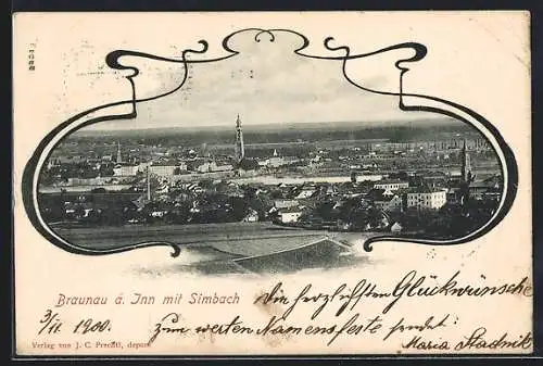 AK Braunau a. Inn, Teilansicht mit Simbach