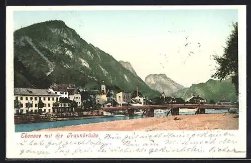 AK Ebensee, Teilansicht mit der Traunbrücke