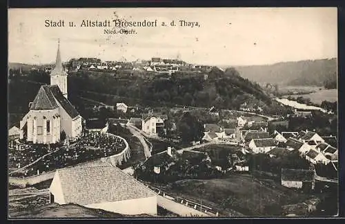 AK Drosendorf a. d. Thaya, Teilansicht mit Kirche und Altstadt