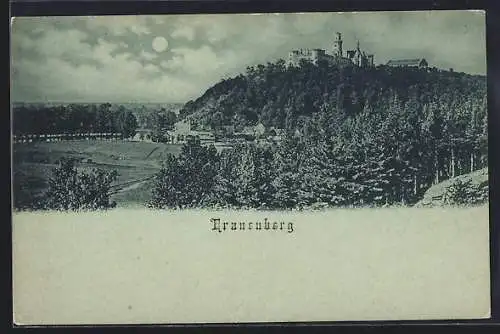 Mondschein-AK Frauenberg, Teilansicht mit Burg