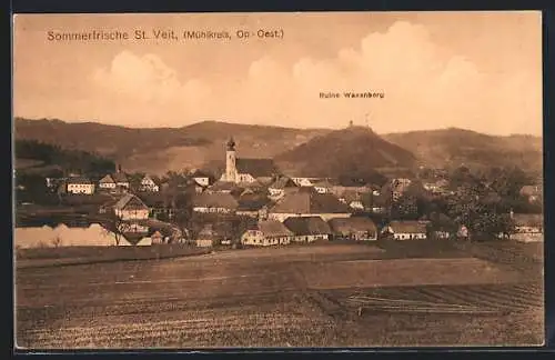 AK St. Veit /Mühlkreis, Teilansicht mit Ruine Waxenberg