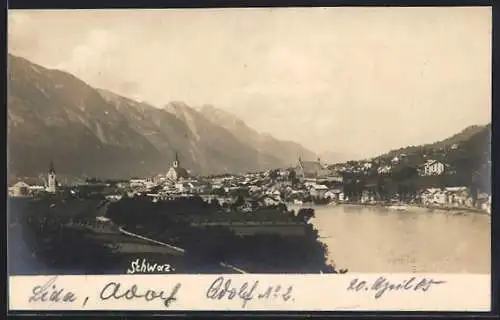 AK Schwaz, Teilansicht mit Bergen