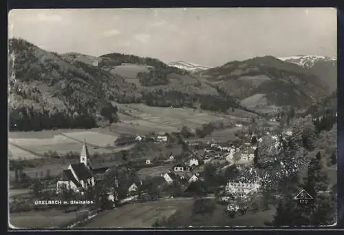 AK Übelbach, Ortsansicht mit der Gleinalpe