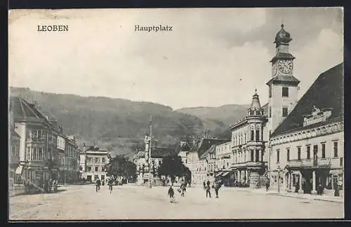 AK Leoben, Hauptplatz mit Denkmal