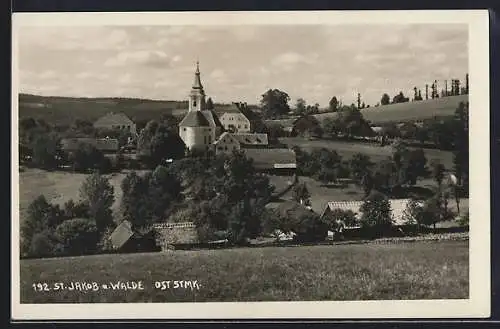 AK St. Jakob a. Walde, Ortspartie mit Kirche