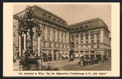 AK Wien, Der Ankerhof, Sitz der Allgemeinen Versicherungs AG Der Anker, Strassenansicht mit Litfasssäule