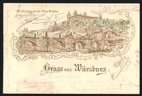 AK Würzburg, Festung mit der alten Brücke