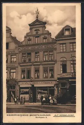 AK Düsseldorf, Café zum Jan Welm im Niederrheinischen Backsteinhaus