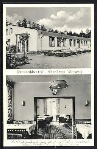 AK Espelkamp-Mittwald /Lübbecke, Pension Pommerscher Hof v. Emil Schmidt, mit Innenansicht