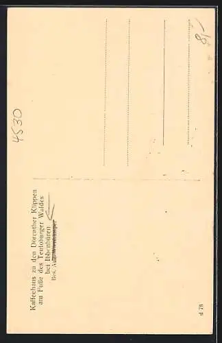 AK Ibbenbüren, Café zu den Dörenther Klippen v. August Wienkämper und dem Hockenden Weib, Felsformation